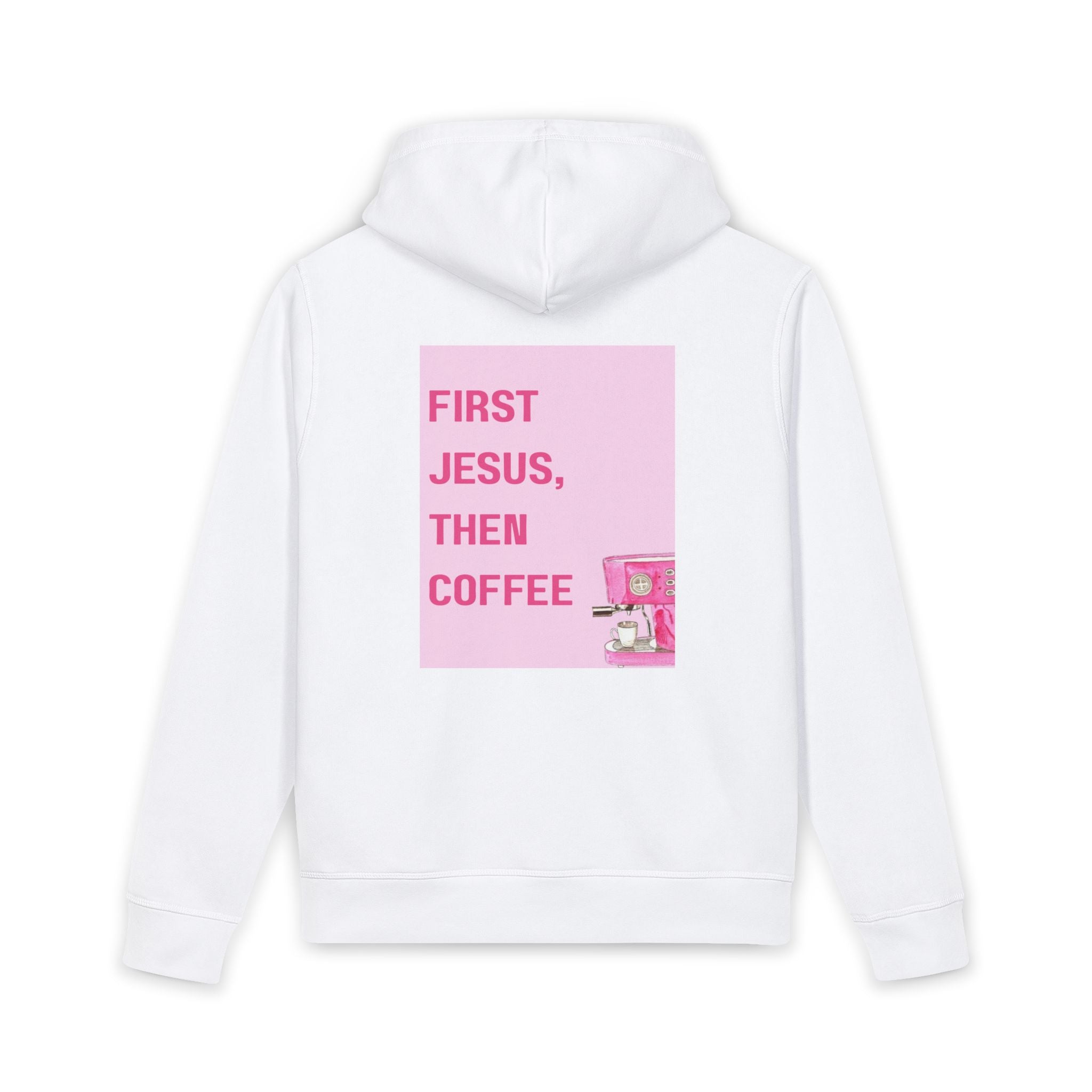 Christian Coffee Hoodie — "First Jesus, Then Coffee" Graphic Pullover